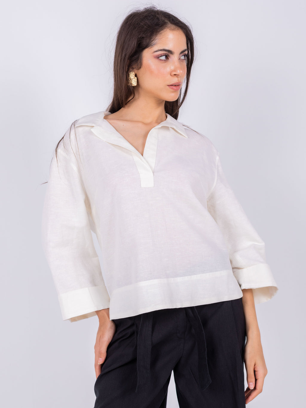 Linen blouse with collar shirt
