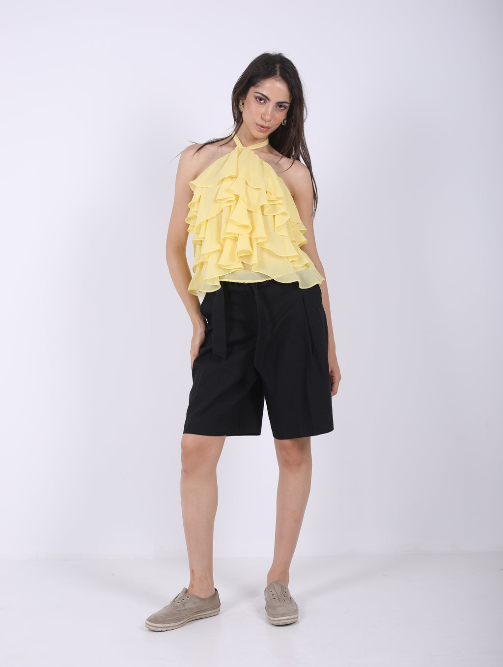 LINEN SHORT PLEATED BERMUDA SHORTS