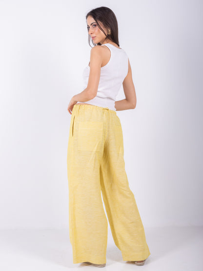 Yellow Wide Leg Pants, 100% Linen