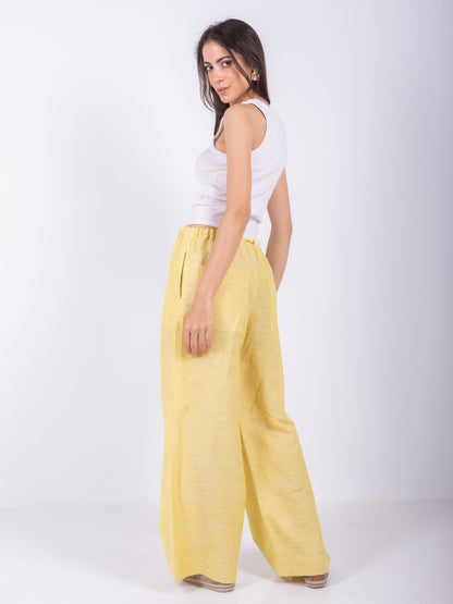 Yellow Wide Leg Pants, 100% Linen
