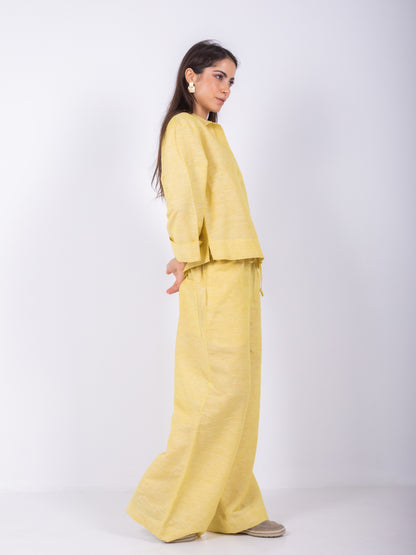 Yellow linen blouse with collar shirt