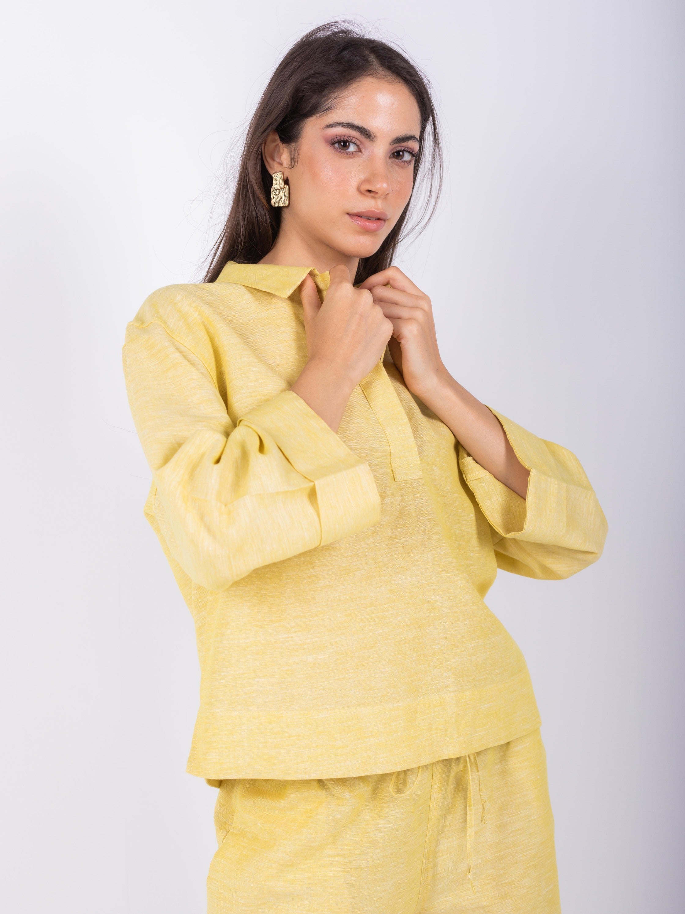 Linen blouse with collar shirt