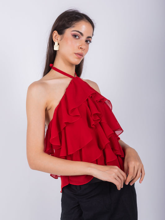 Red Chiffon Ruffles Top