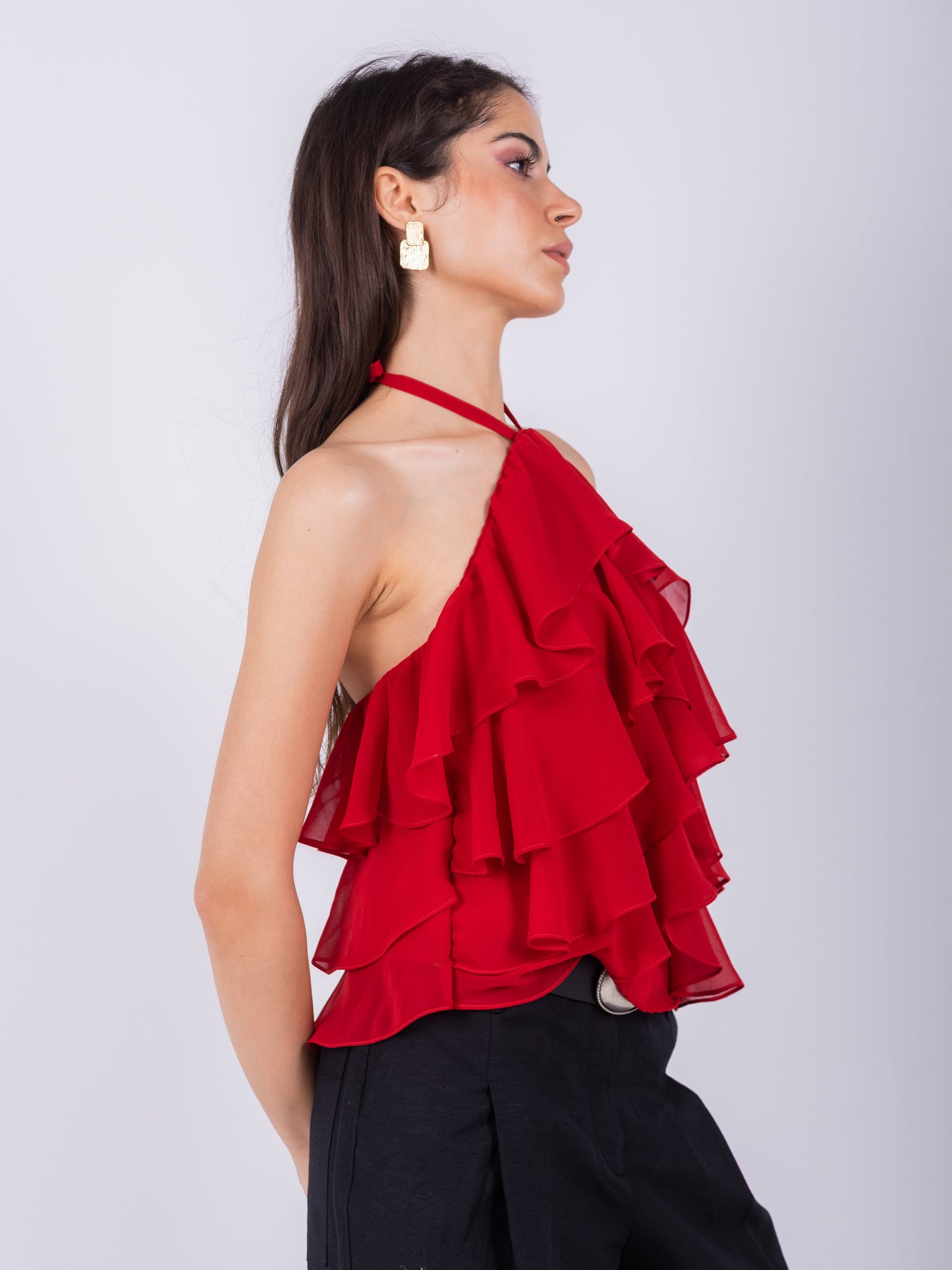 Red Chiffon Ruffles Top