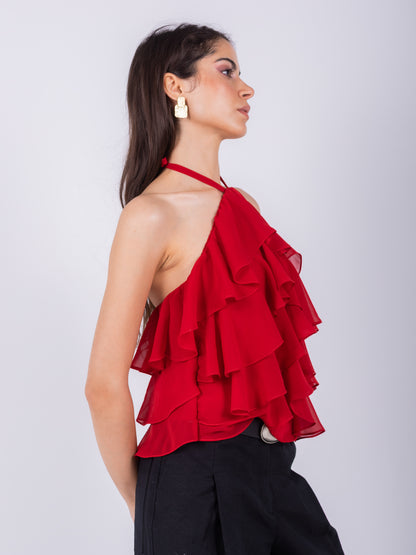 Red Chiffon Ruffles Top