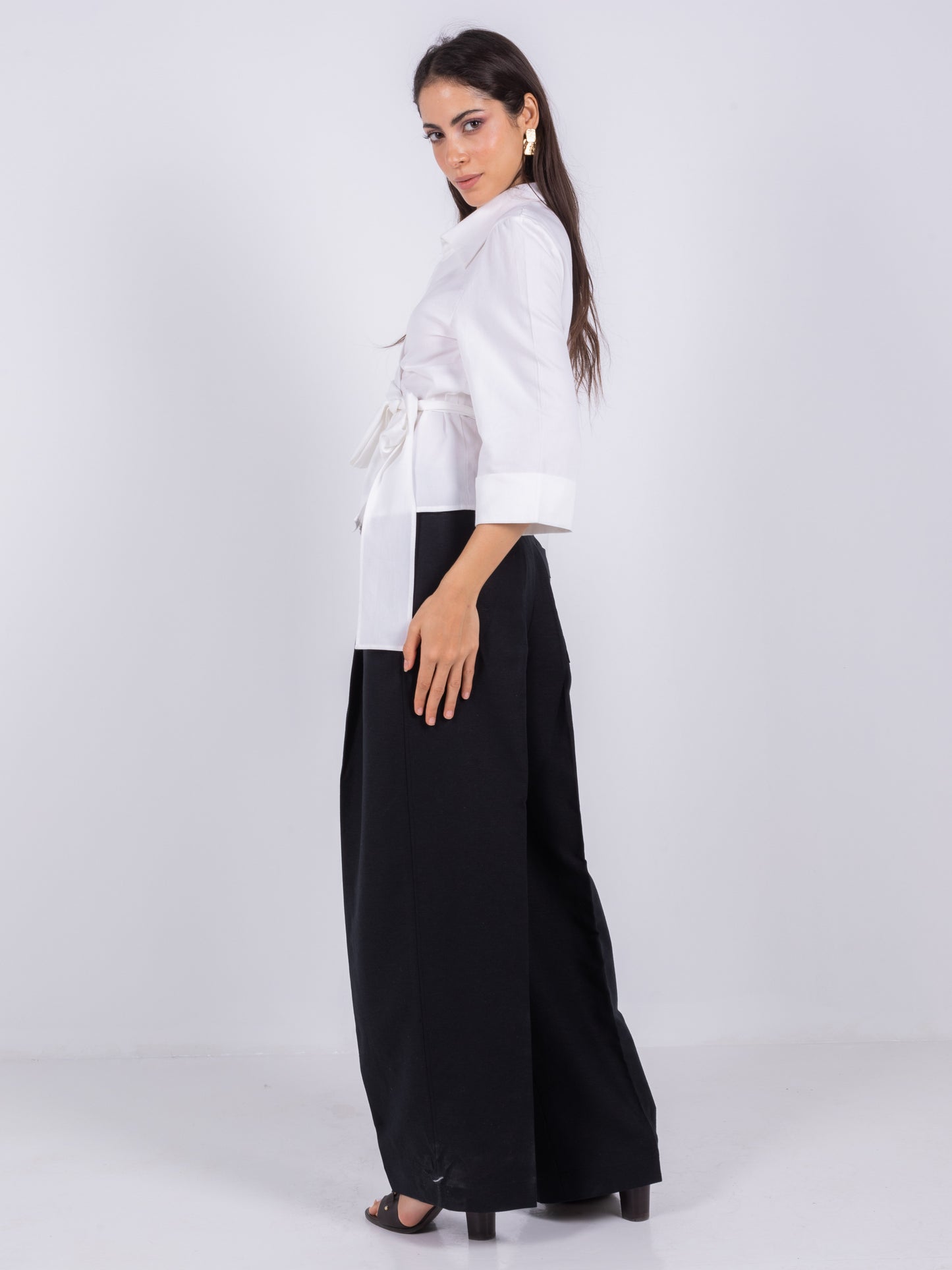 100% BLACK LINEN WIDE-LEG PANTS