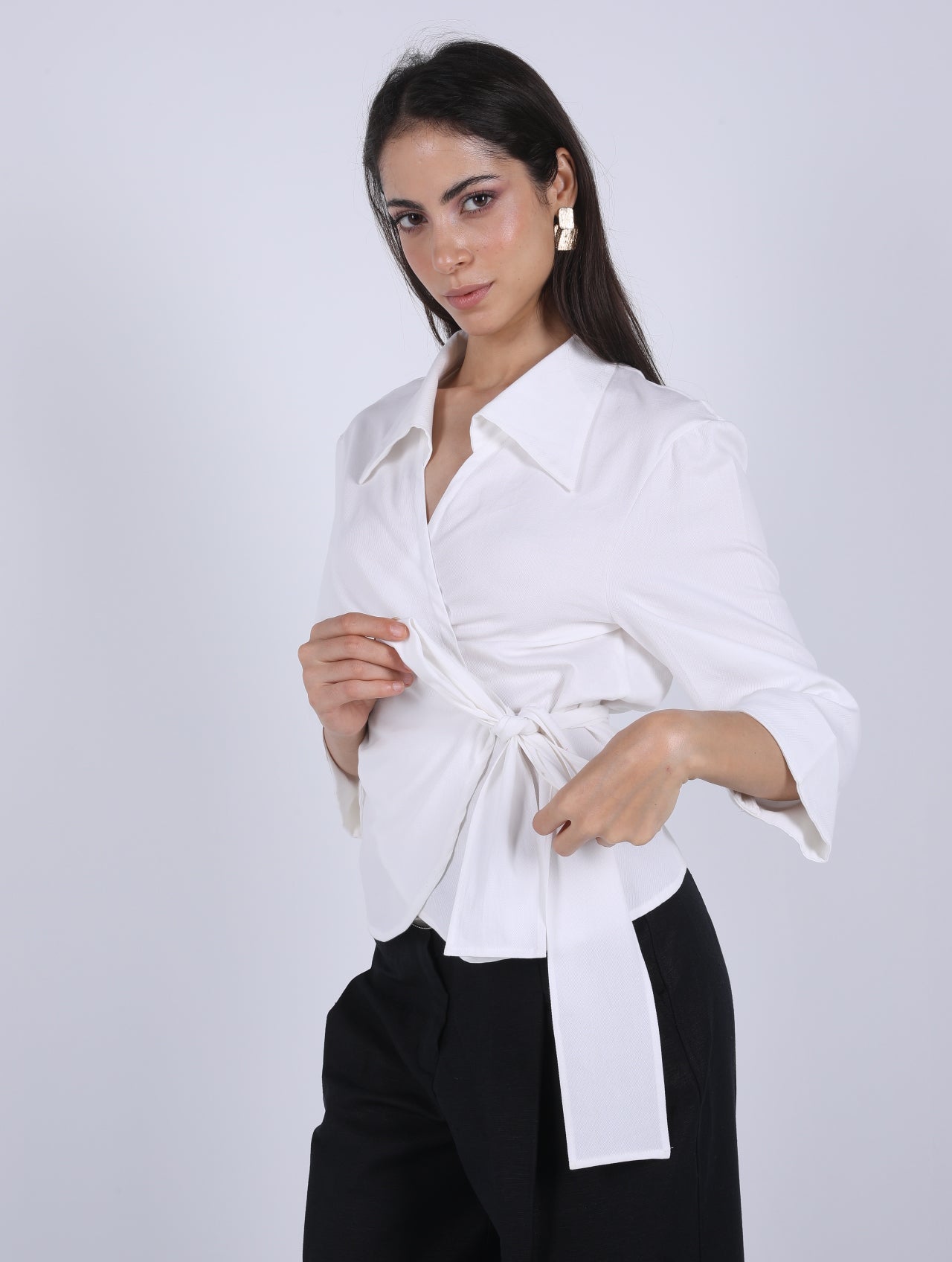 WRAP  WHITE  COTTON  BLOUSE