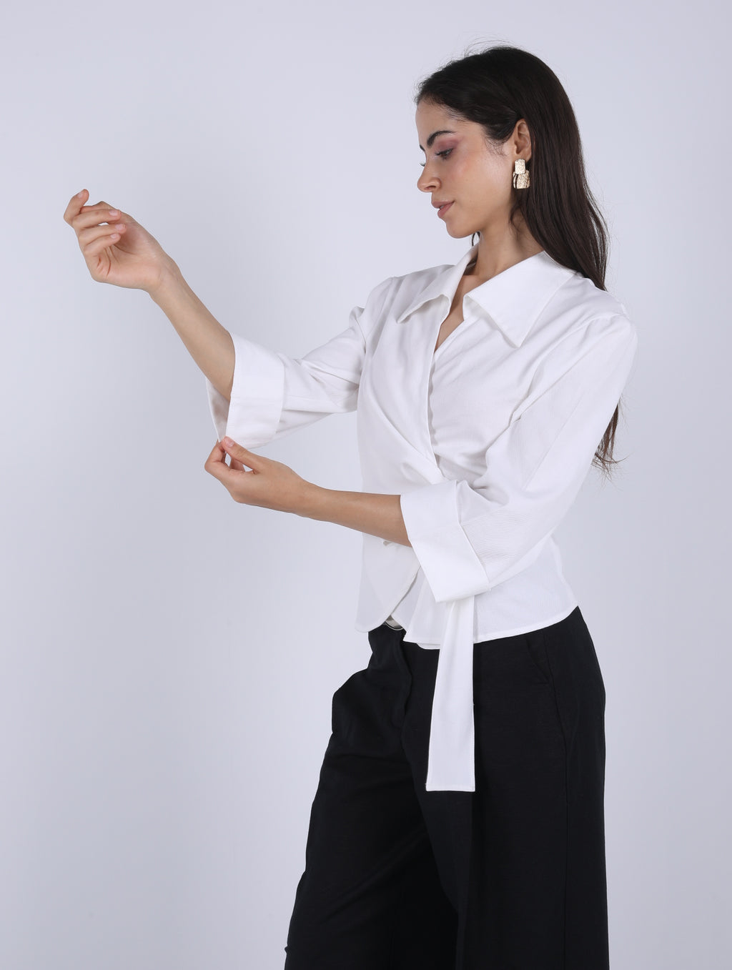 WRAP  WHITE  COTTON  BLOUSE