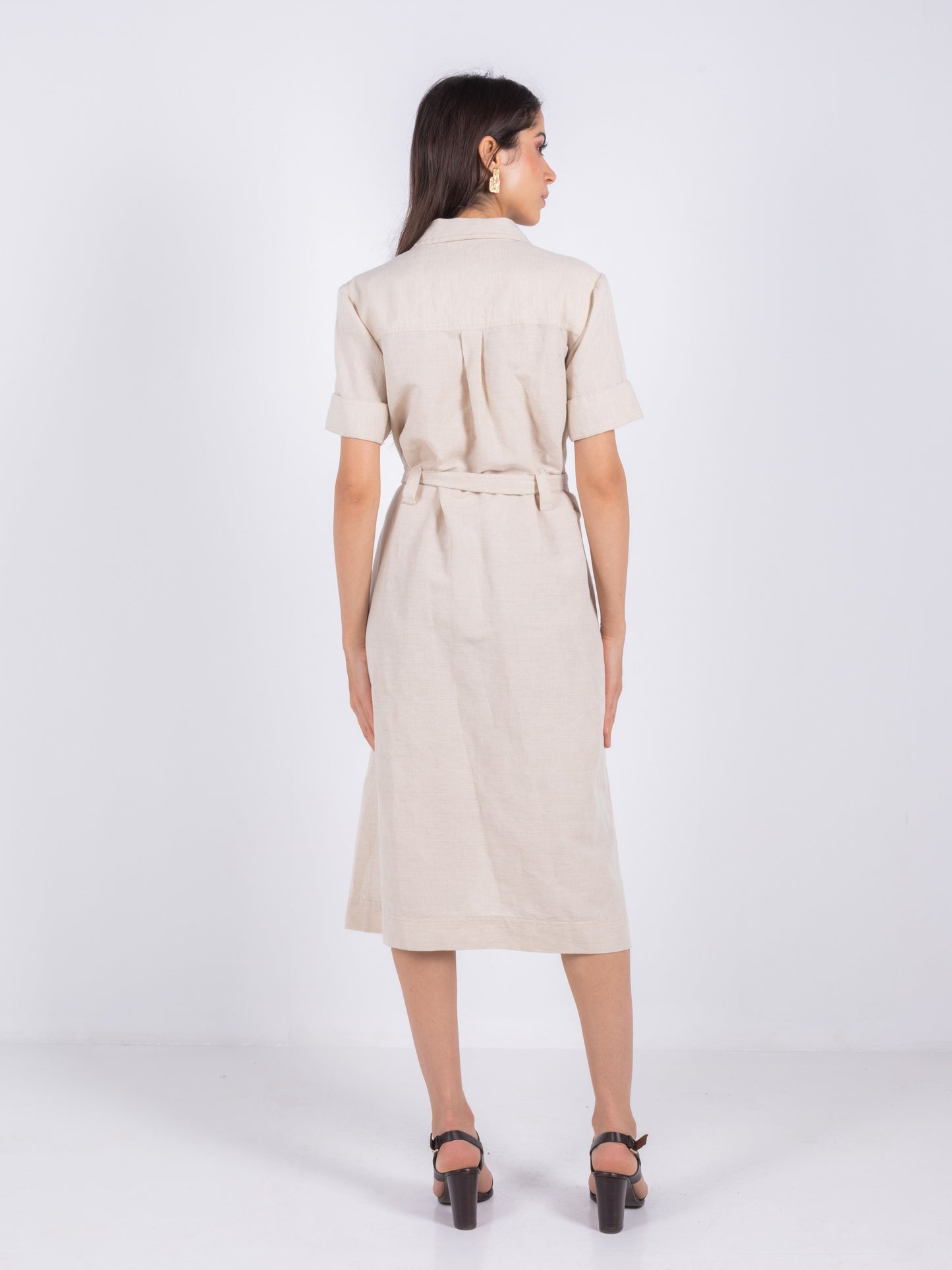 MIDI BEIGE LINEN BEIGE DRESS