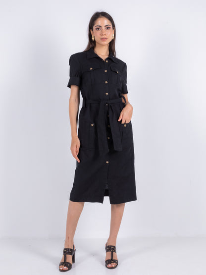 MIDI BLACK LINEN DRESS