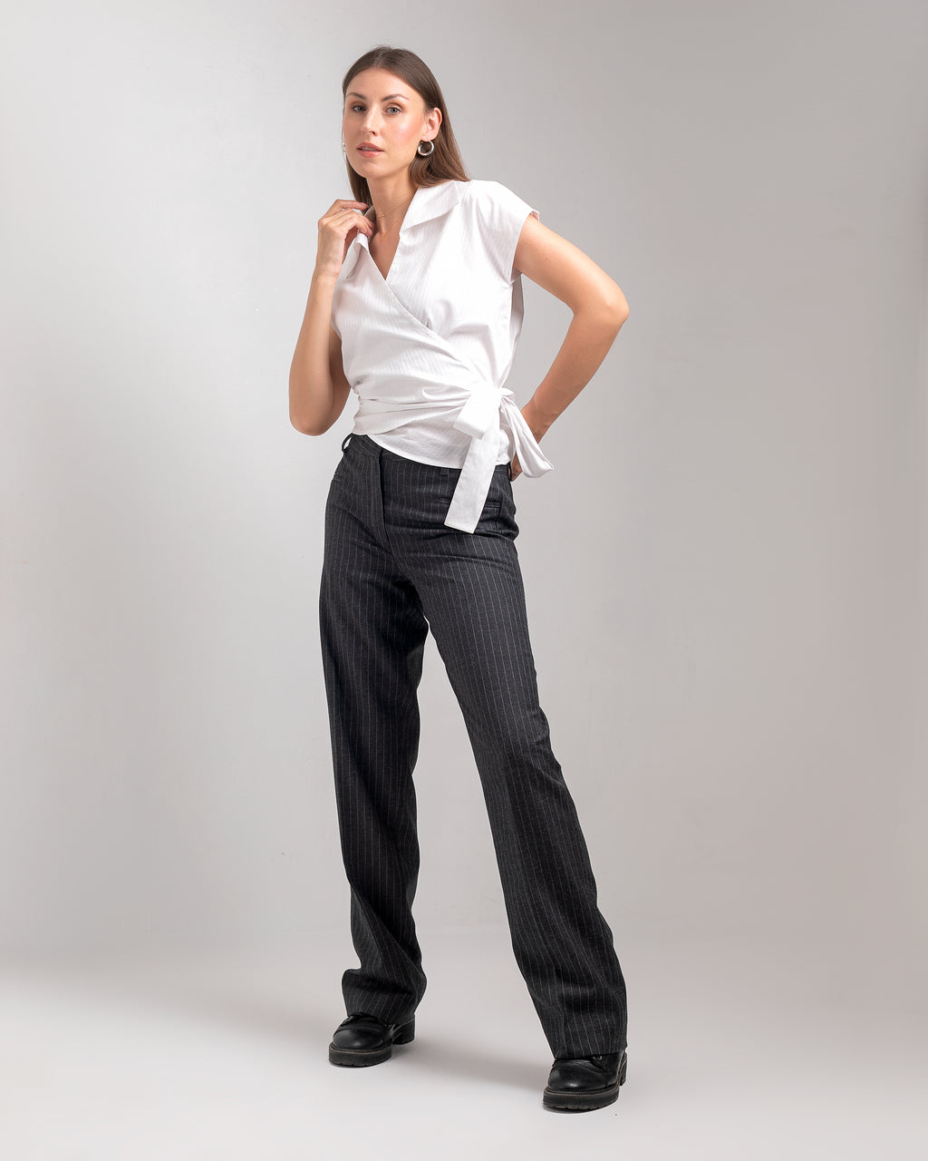 SLEEVELESS  WRAP  WHITE  COTTON  BLOUSE