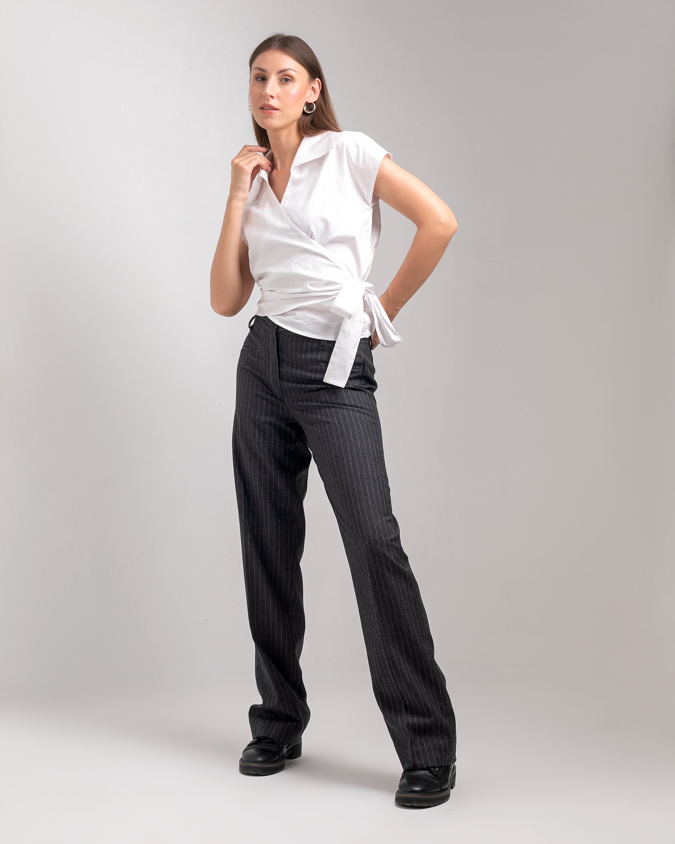 SLEEVELESS  WRAP  WHITE  COTTON  BLOUSE