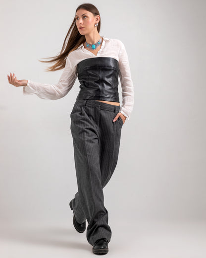 STRIPED DARK GREY LOOSE TROUSERS