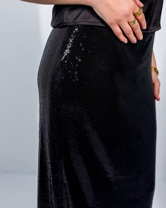 BLACK  GLITTER LONG  SKIRT