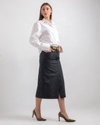 BLACK STRIPED MIDI SKIRT