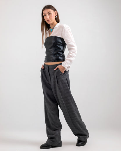 STRIPED DARK GREY LOOSE TROUSERS