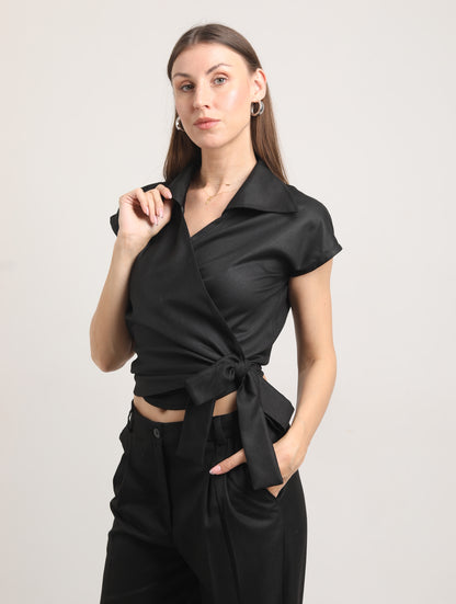 BLACK WRAP BROWN  TOP