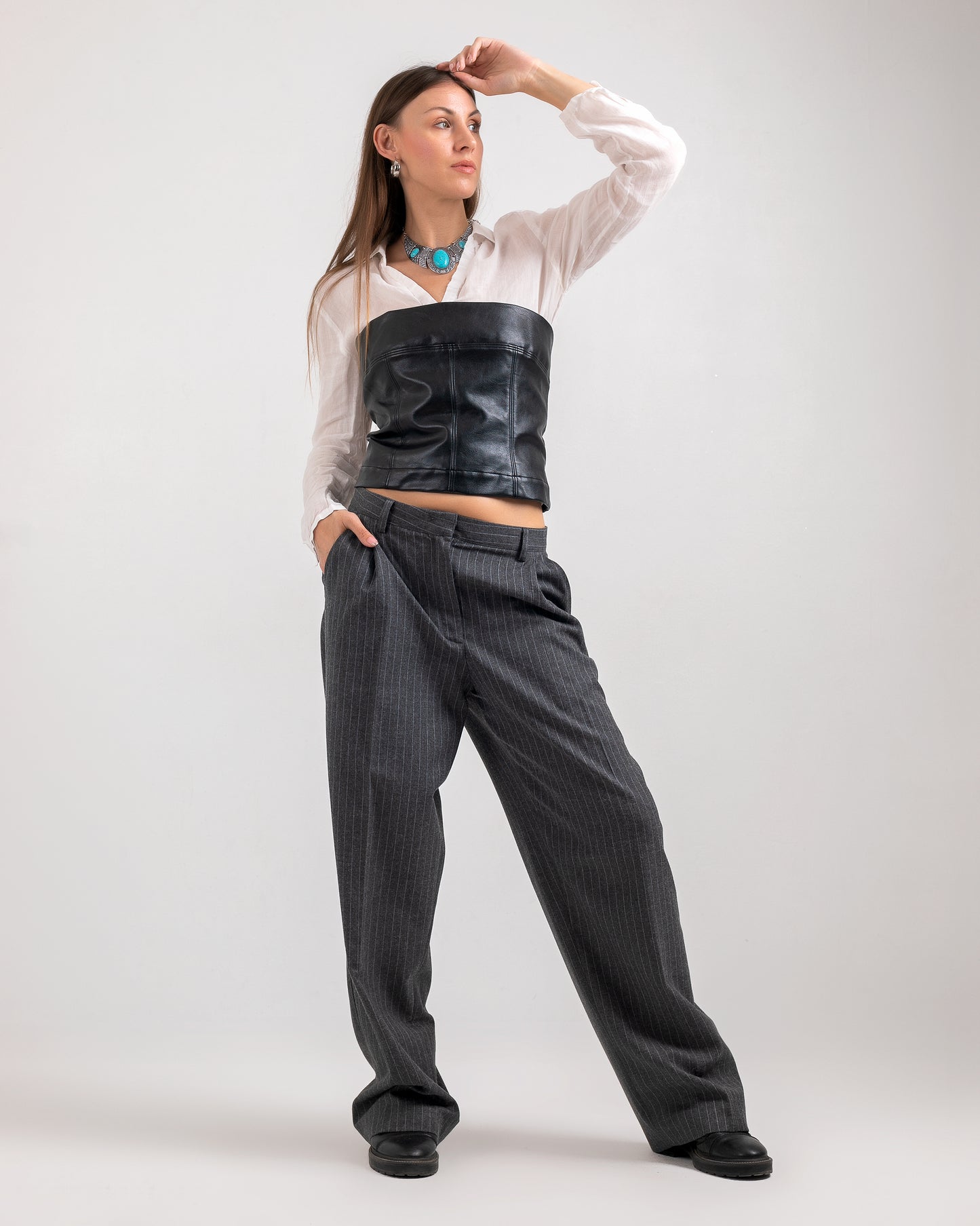 STRIPED DARK GREY LOOSE TROUSERS
