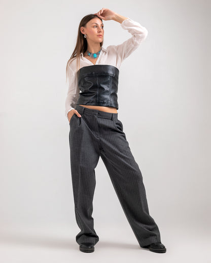STRIPED DARK GREY LOOSE TROUSERS