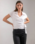 SLEEVELESS  WRAP  WHITE  COTTON  BLOUSE