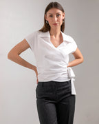 SLEEVELESS  WRAP  WHITE  COTTON  BLOUSE