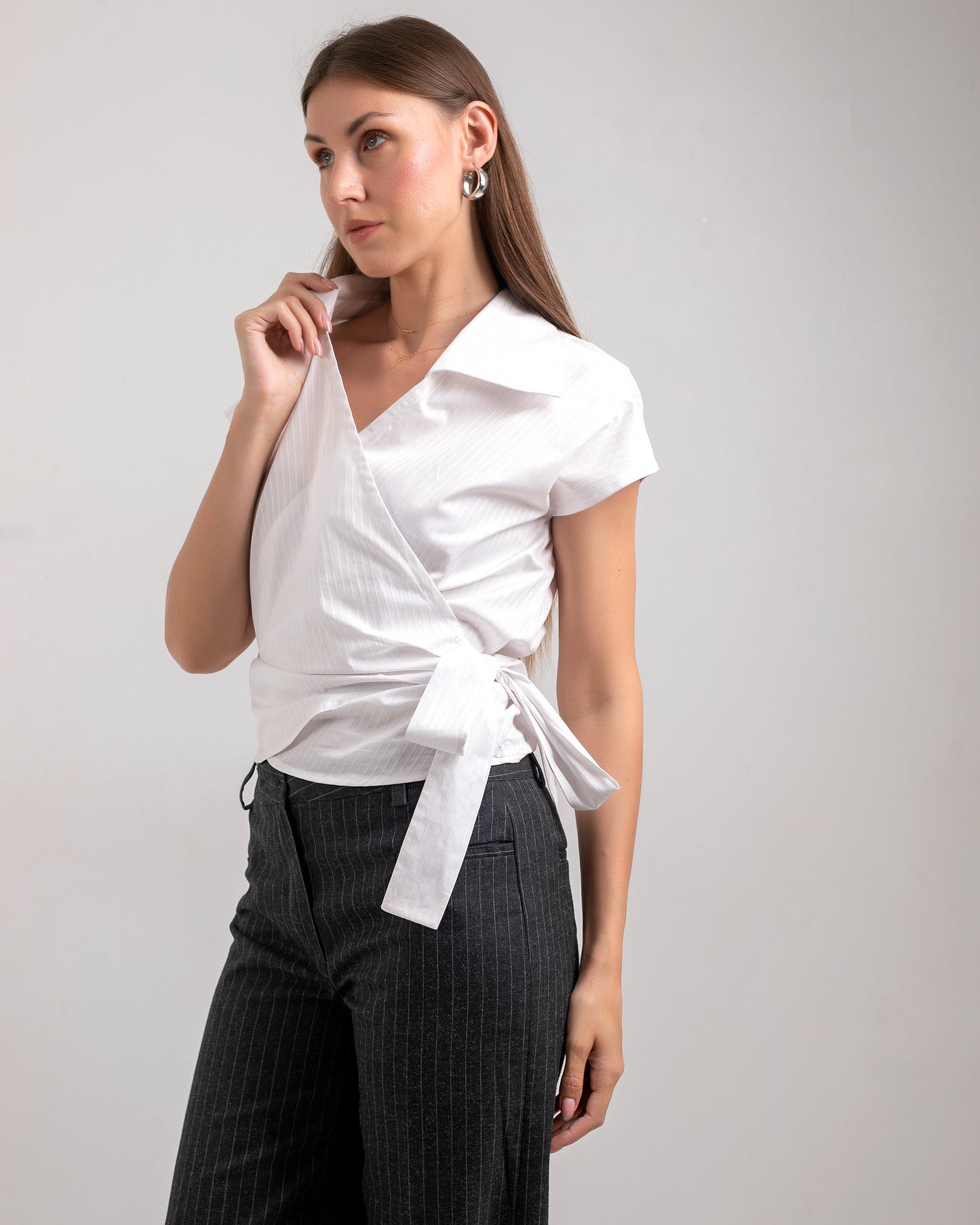 WRAP  WHITE  COTTON  BLOUSE