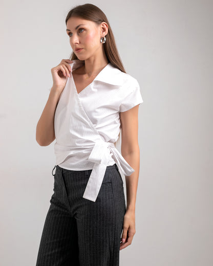 WRAP  WHITE  COTTON  BLOUSE