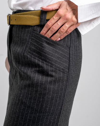BLACK STRIPED MIDI SKIRT