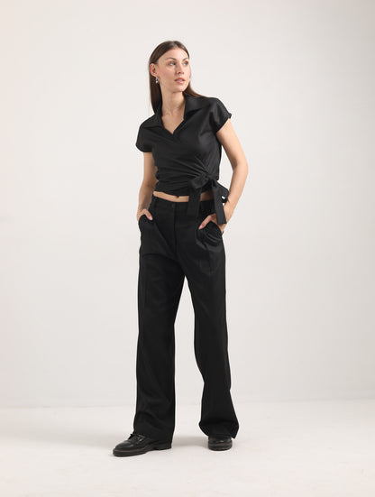 BLACK WRAP BROWN  TOP