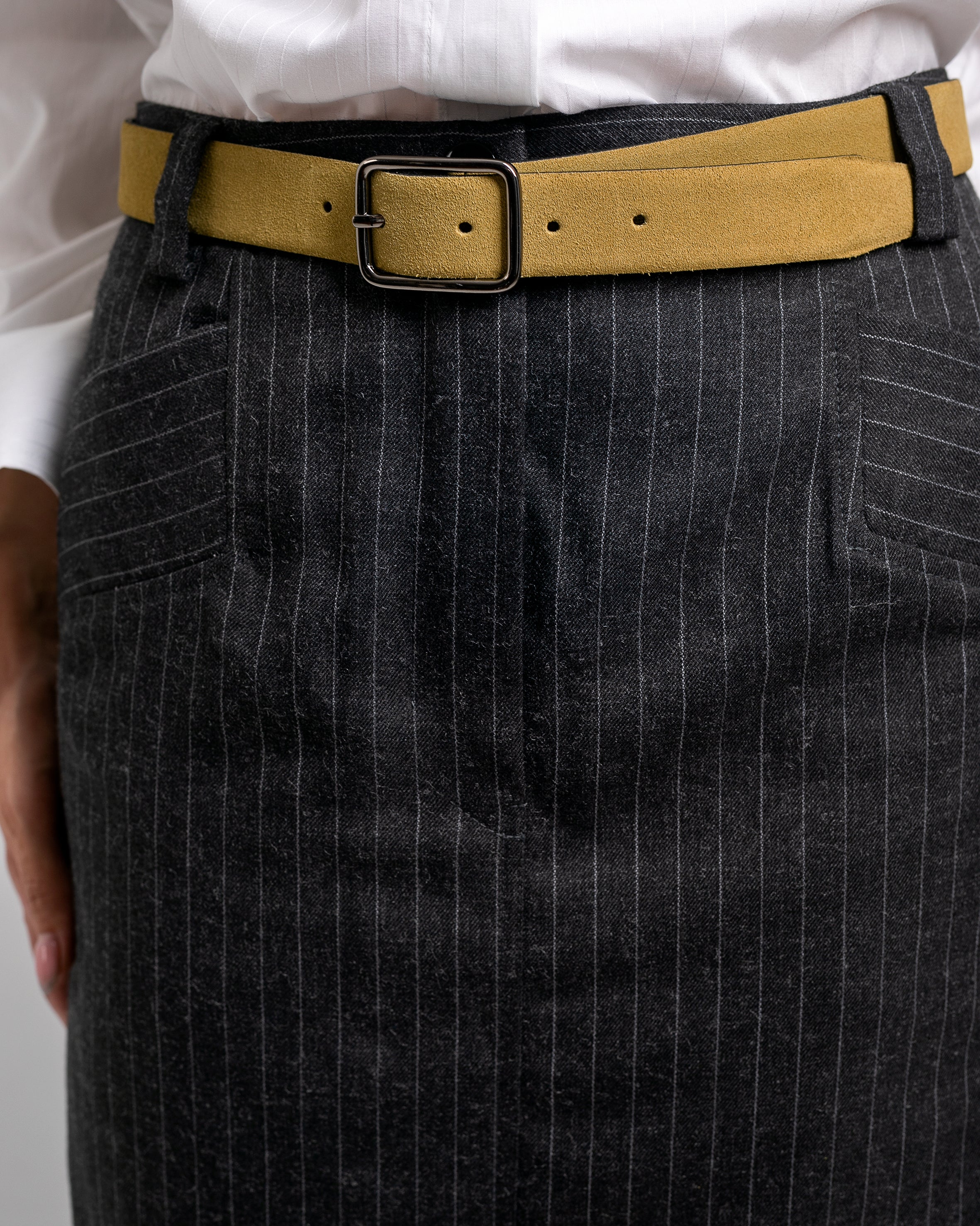BLACK STRIPED MIDI SKIRT