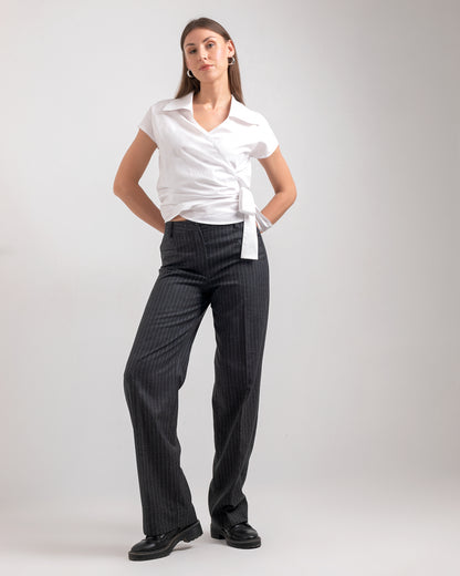 FITTED STRIPED BLACK PANTS