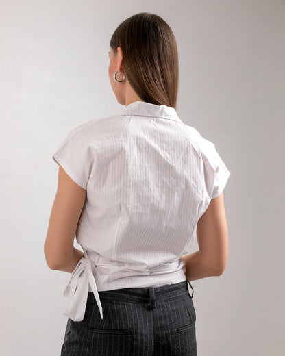 WRAP  WHITE  COTTON  BLOUSE