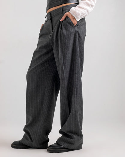STRIPED DARK GREY LOOSE TROUSERS