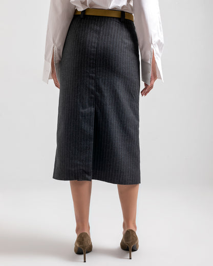 BLACK STRIPED MIDI SKIRT
