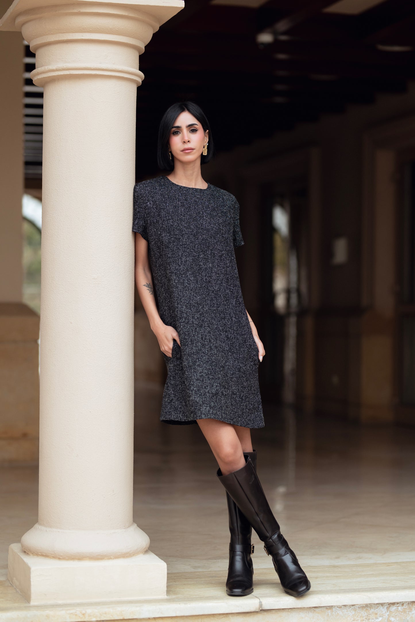 MINI BLACK TWEED DRESS