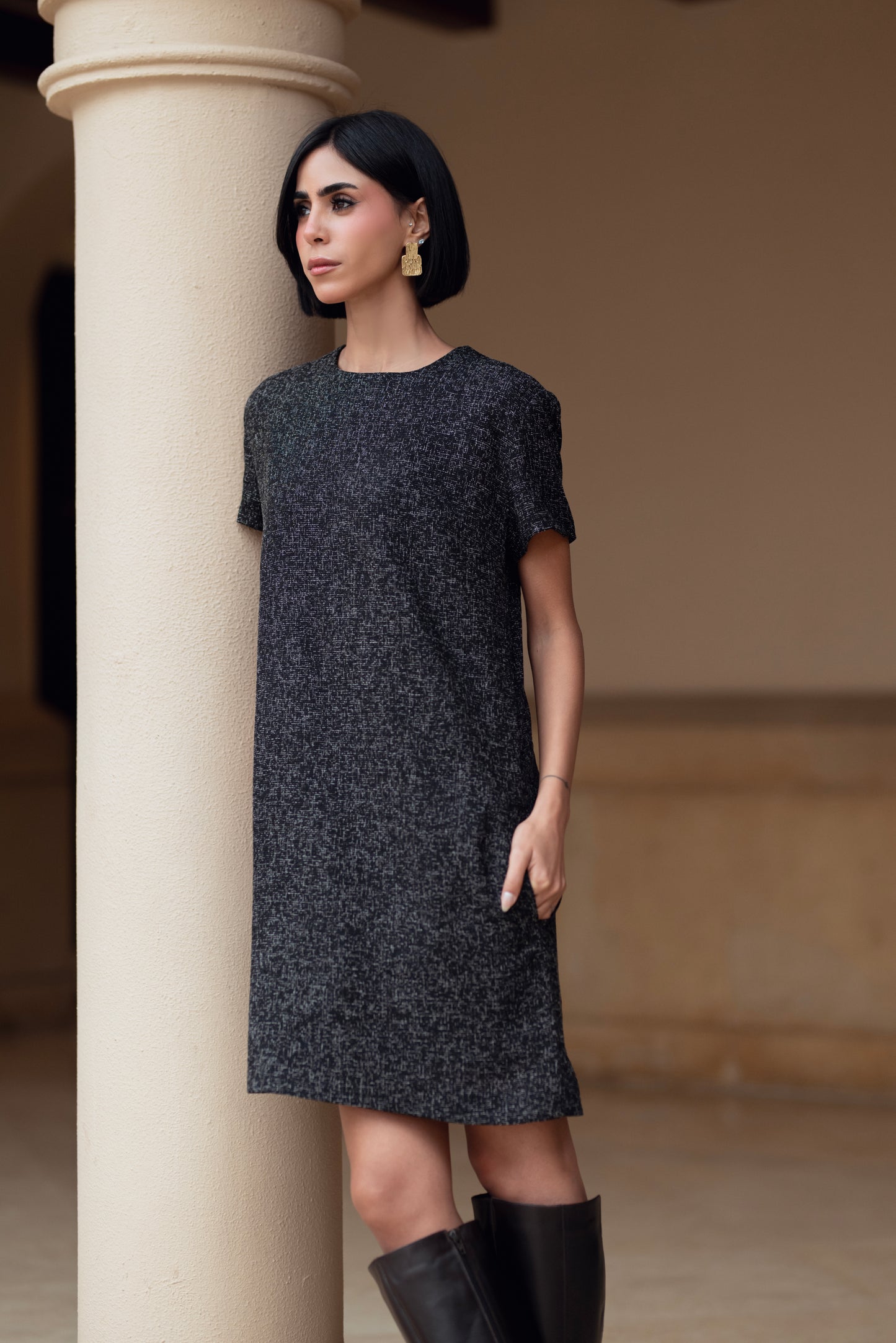 MINI BLACK TWEED DRESS