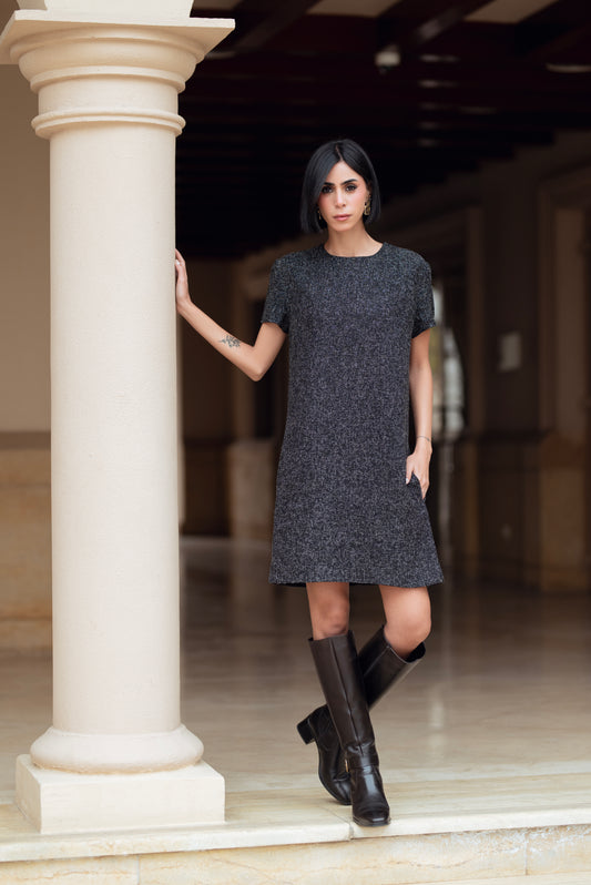 MINI BLACK TWEED DRESS