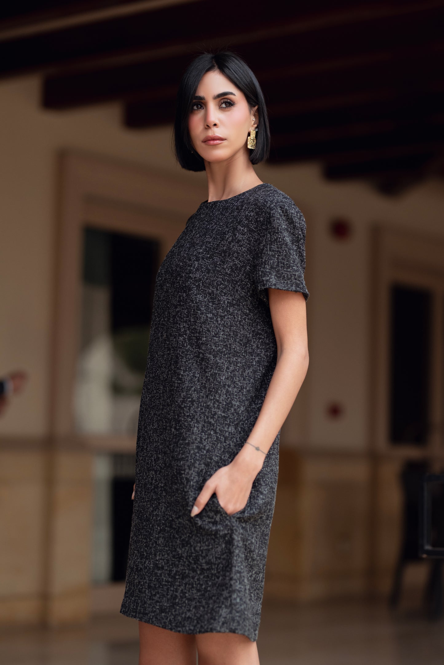 MINI BLACK TWEED DRESS