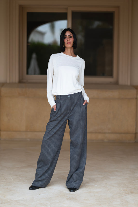 STRIPED DARK GREY LOOSE TROUSERS