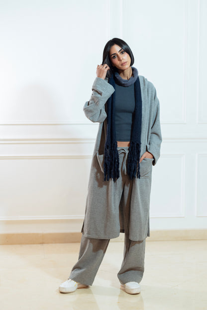 GREY CASHMERE LONG LOUNGE CARDIGAN  & SWEATPANTS