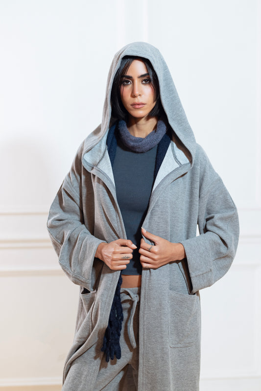 GREY CASHMERE LONG LOUNGE CARDIGAN  & SWEATPANTS