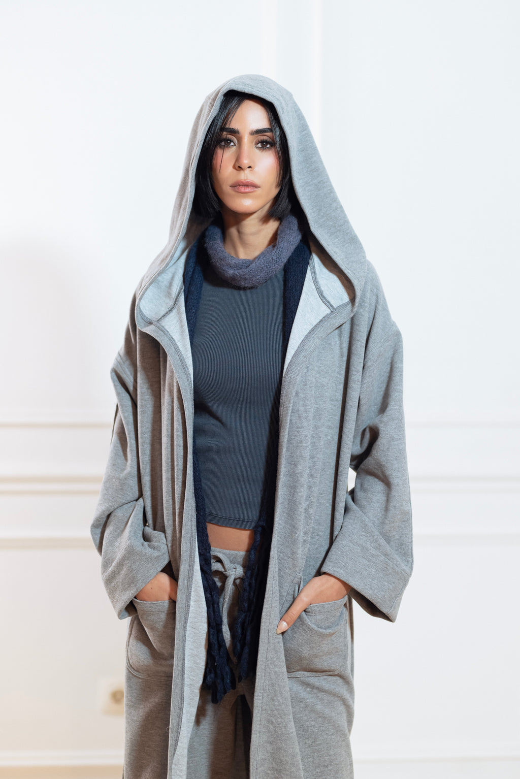 GREY CASHMERE LONG LOUNGE CARDIGAN  & SWEATPANTS