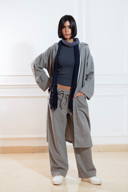 GREY CASHMERE LONG LOUNGE CARDIGAN  & SWEATPANTS