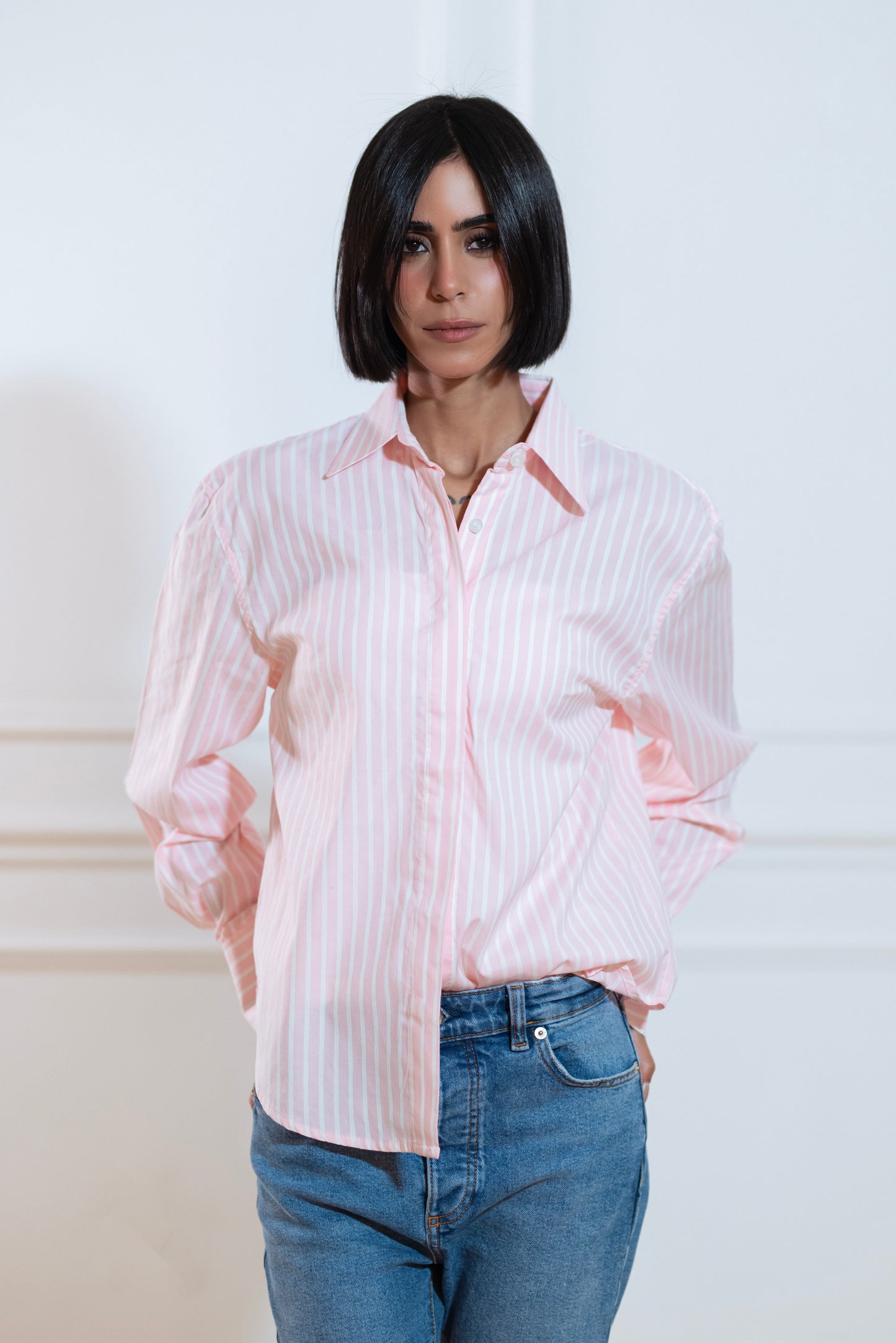 CLASSIC  STRIPED   PINK   SHIRT