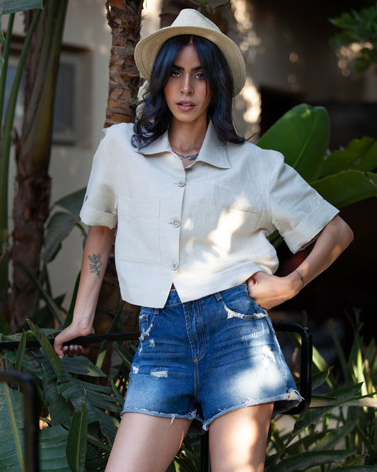 BEIGE  LINEN SHIRT
