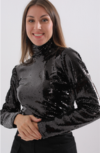 Sequin black roll-neck top