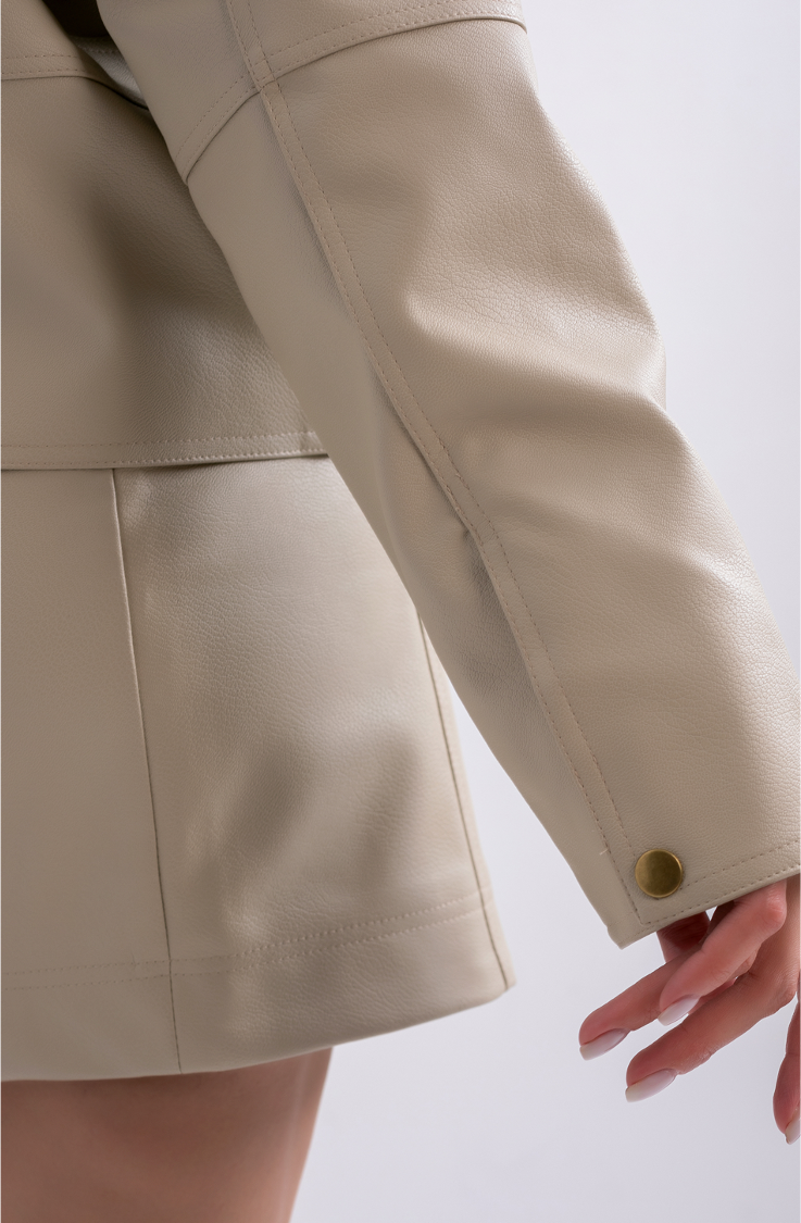 Beige Leather Jacket & Skirt