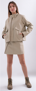 Beige Leather Jacket & Skirt