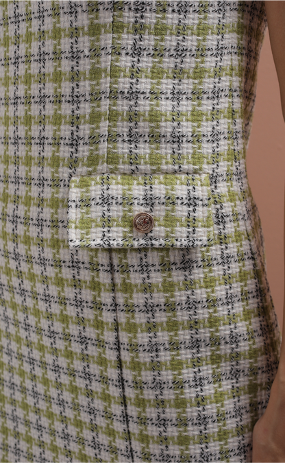 Green-white  tweed short dress