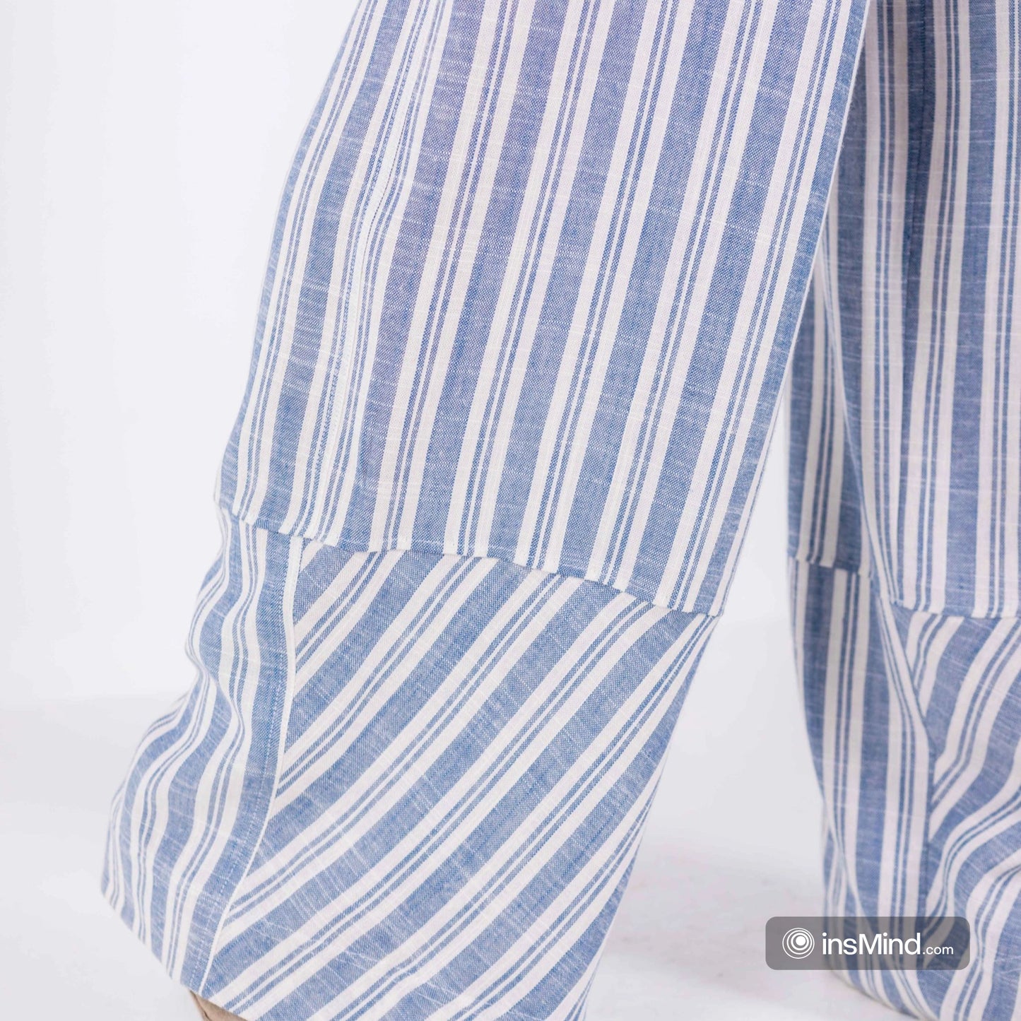 Blue Striped Wide Leg Pants, 100% Linen